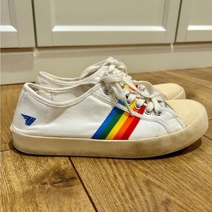 Gola White with Rainbow Stripe Sneakers Size 7 (feels like 7.5/8) Great Cond.